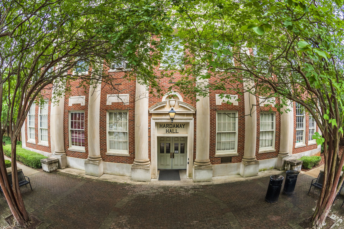 Front of Hardaway Hall with trees